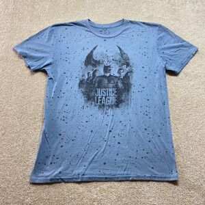 Justice League‎ Shirt Mens Large Blue Splatter Print Superhero Graphic Tee